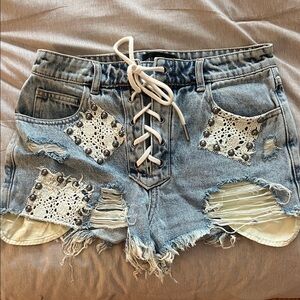 Current Mood Blue Lace-Up Jean Shorts